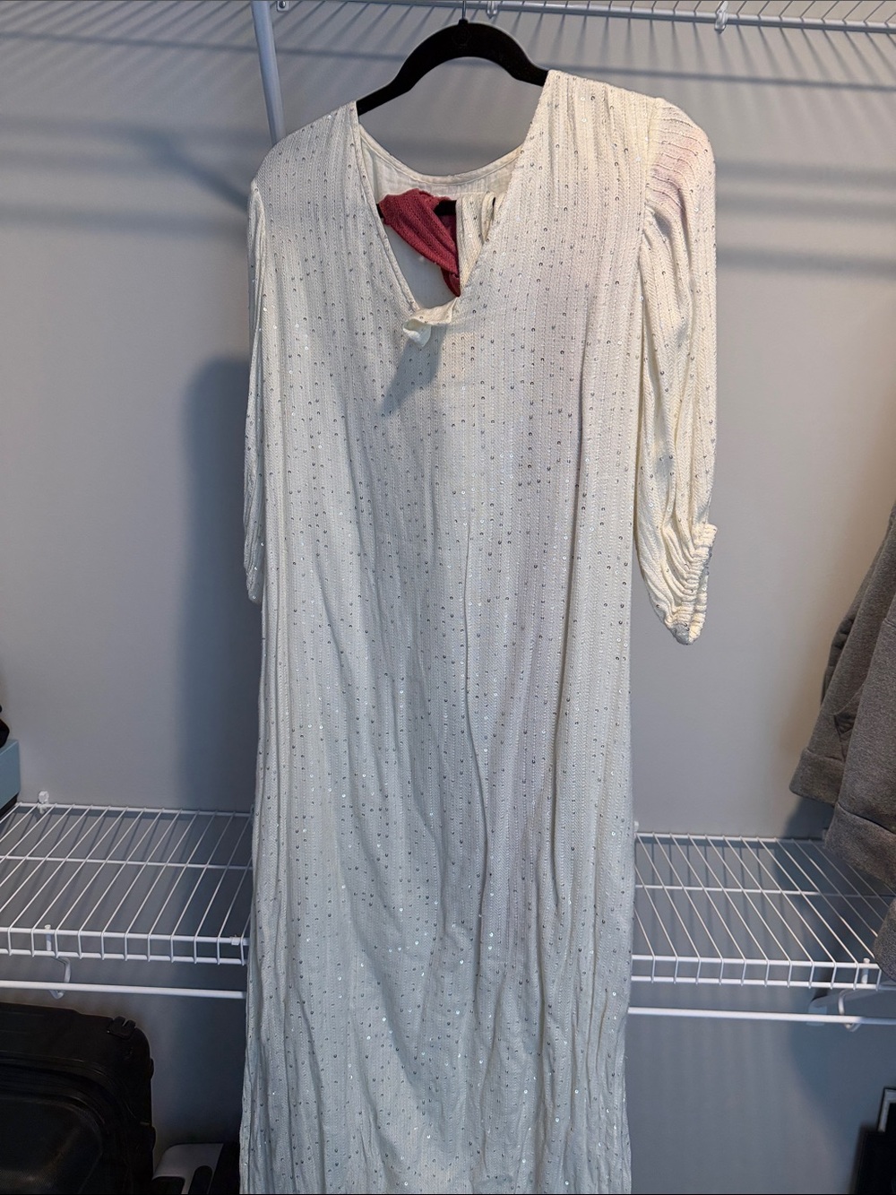 Ivory Long Sleeve Midi Dress with Subtle Sparkle
